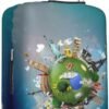 Around the World Suitcase Covers Funny Famous Landmarks Airplane World Map in Galaxy Sky Blue Rainbow Travel Luggage Cover Protector for Suitcase 18-21 Inch, Elastic Luggage Sleeves or Covers - Image 3
