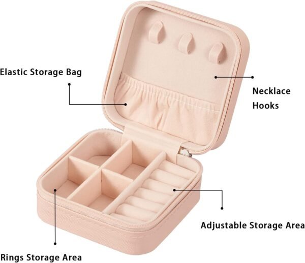 LETURE PU Leather Small Jewelry Box, Travel Portable Jewelry Case for Ring, Pendant, Earring, Necklace, Bracelet Organizer Storage Holder Boxes (Pink) - Image 3