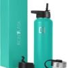 IRON °FLASK Sports Water Bottle - Wide Mouth with 3 Spout Lids - Stainless Steel Gym & Outdoor Bottles for Men, Women & Kids - Double Walled, Insulated Thermos, Metal Canteen - Aquamarine, 40 Oz