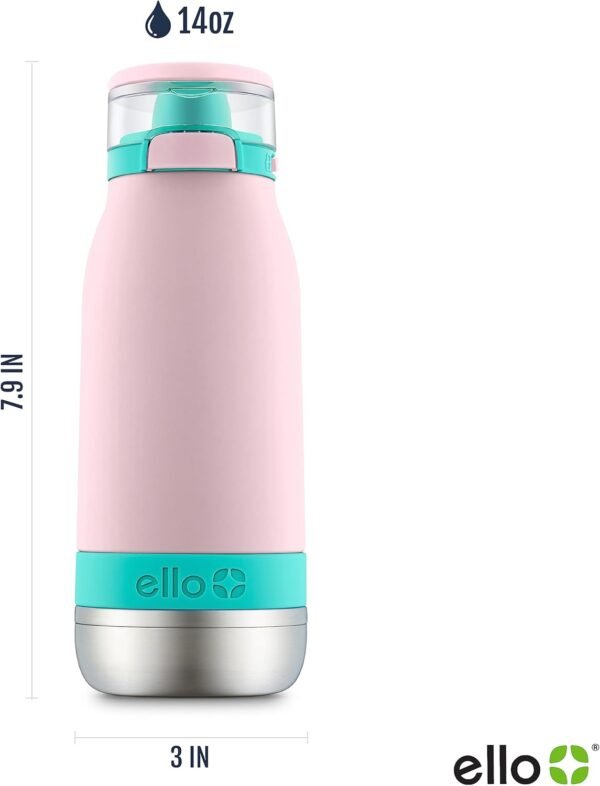 Ello Emma 14oz Vacuum Insulated Stainless Steel Kids Water Bottle with Straw and Built-in Carrying Handle and Leak-Proof Locking Lid for School Backpack, Lunchbox and Outdoor Sports - Image 4