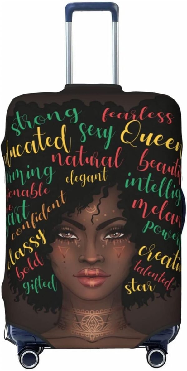 Black Woman Luggage Covers African American Woman Girl Colorful Hair with Positive Words Brown Suitcase Cover Protector Washable Travel Luggage Sleeves or Covers Fits Suitcase 18-21 Inch