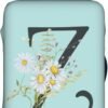 Travel Luggage Cover Spandex Blue Suitcase Protector Bag,Black Letter Z Boho Floral Flowers Leaves Anti-Scratch Washable Baggage Covers For Wheeled Suitcase Kid Adult,M (For 22-24 Inch Luggage)