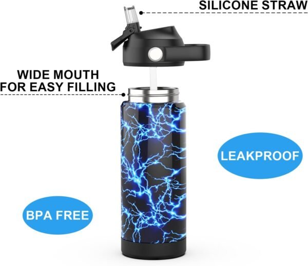 Kids Insulated Water Bottle with Straw,18oz Kids Cups with Stainless Steel Leak Proof for School Boys Girls（Lightning-18） - Image 4