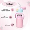 12oz Stainless Steel Sippy Cups with Straw, Insulated Kids Water Bottle with Portable Strap, Toddler Cups with Removable Handle, Kids Water Bottle for Girls and Boys,Pink - Image 4