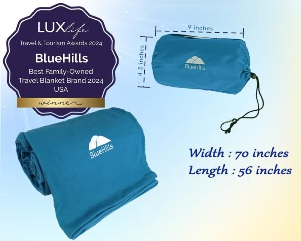 BlueHills Ultra Compact Travel Blanket in Portable Case Premium Soft Large Airplane Blanket Flight Essentials for Car Plane Train Hotel Layover Peacock Teal C004 - Image 3