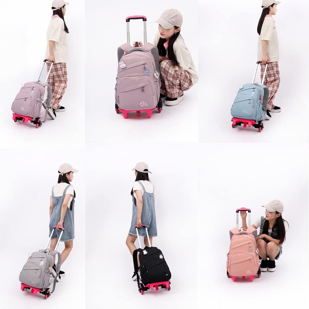 Rolling Backpack for Girls Trolley BookBag with Wheels Elementary and Middle School Luggage Travel Bag - Image 3