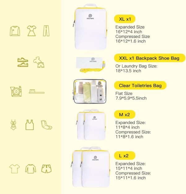 Lightweight Compression Packing Cubes for Suitcases, Compressible Expandable Travel Packing Organizer with Clear Toiletries and Backpack Bag, Travel Essentials for Carry on Luggage 7 Set - Image 6