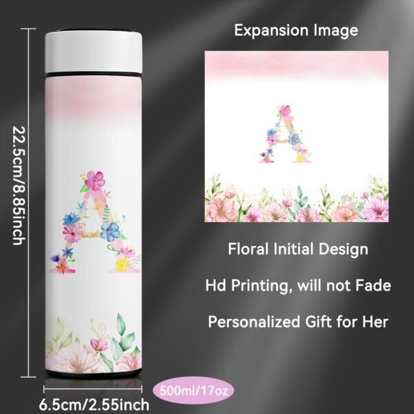 Personalized 16oz Initial Water Bottle,Smart Sport Water Bottle with LED Temperature Display,Customized Letter Coffee Thermos,Travel Coffee Mug (A) - Image 5