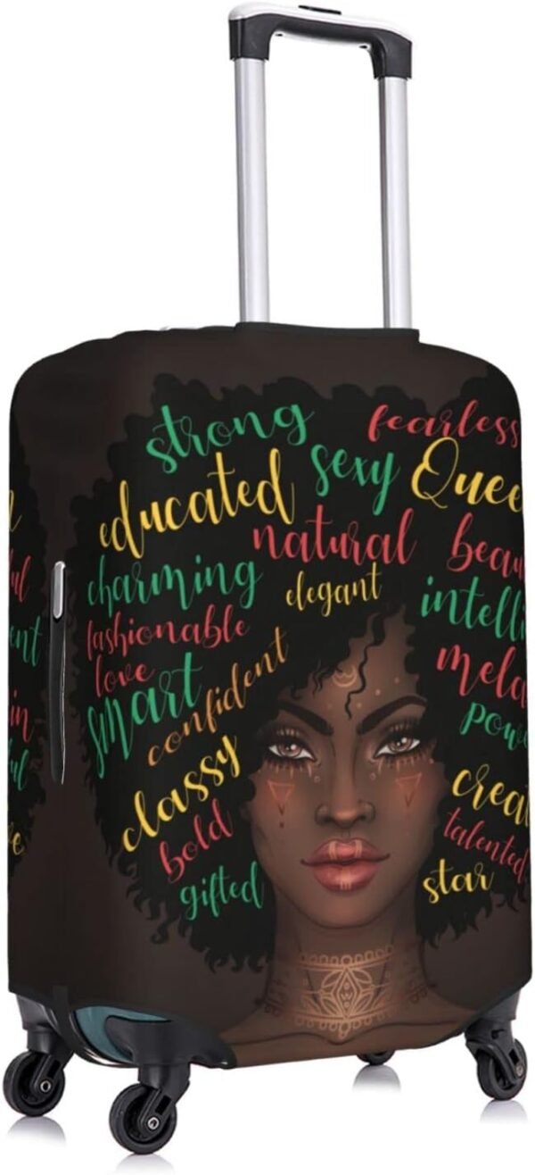 Black Woman Luggage Covers African American Woman Girl Colorful Hair with Positive Words Brown Suitcase Cover Protector Washable Travel Luggage Sleeves or Covers Fits Suitcase 18-21 Inch - Image 3
