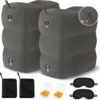 Inflatable Travel Foot Rest Pillow - Travel Foot Rest for Airplane Flights, Car Seat Foot Rest for Kids Airplane Bed for Toddler, Blow up Plane Footrest Pillow with Easy-Carry Strap, Dark Gray 2Pack
