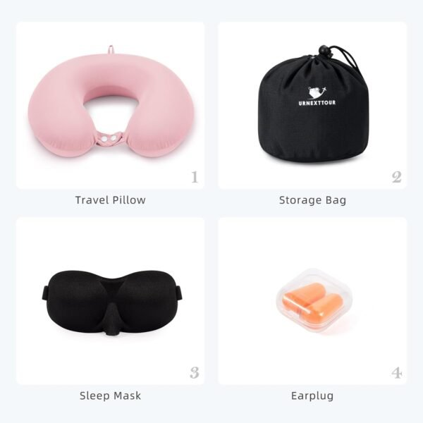 Travel Pillow, Cooling Neck Pillow Airplane Memory Foam with Sleep Mask Earplugs, Soft & Support Airplane Pillow for Travelling Plane Car Train Home Use, Pink - Image 9