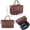 Leather Travel Bag with Shoe Pouch,Weekender Overnight Bag Waterproof PU Leather Large Carry On Bag Travel Tote Duffel Bag for Men or Women-Brown - Image 2