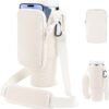 Water Bottle Tumbler Carrier Bag with Phone Pocket for Stanley, 40oz Tumbler Holder Simple with Adjustable Strap Modern Neoprene for Quencher Cup Accessories Travel, Cream White