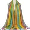 Colorful flowers Jacquard cotton pashmina Women Wrap Shawl tassels Scarves - Image 5