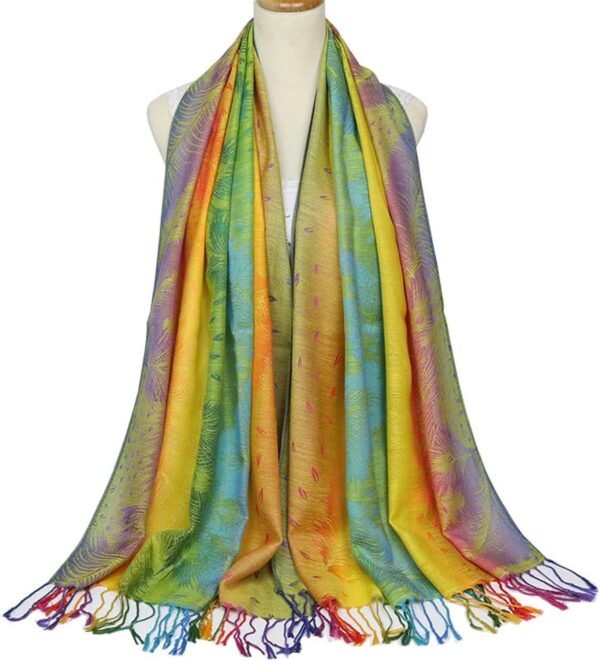 Colorful flowers Jacquard cotton pashmina Women Wrap Shawl tassels Scarves - Image 5