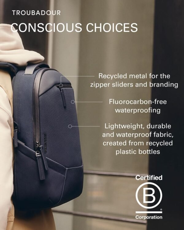 Troubadour Apex Backpack 3.0 - Ultimate Work & Travel Laptop Backpack - 17" Padded Laptop Pocket - Waterproof, Lightweight, Spacious - Innovative Pockets - Made From Recycled Materials - Navy - Image 6