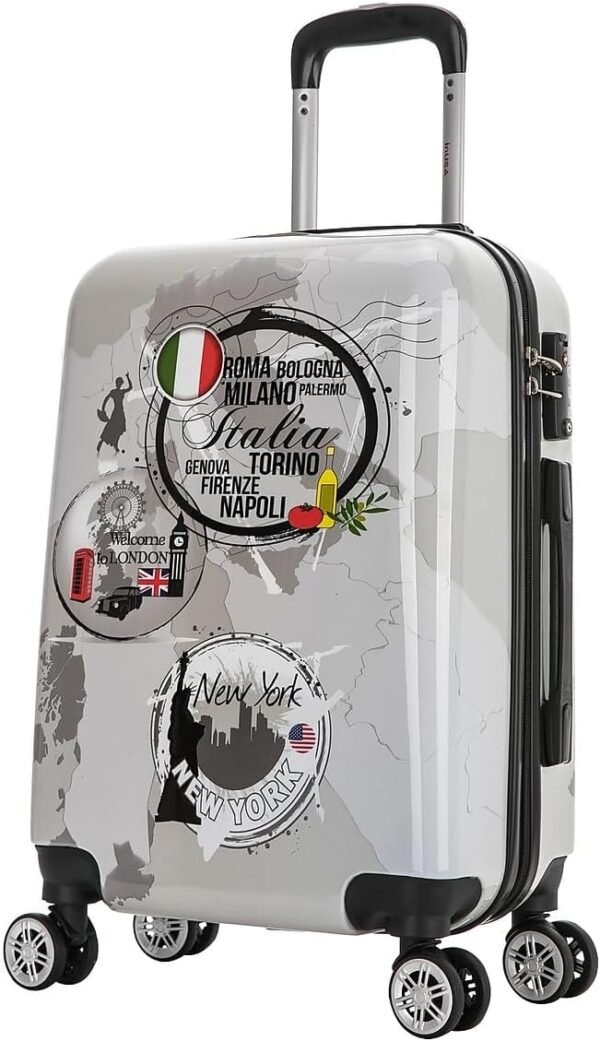 InUSA World Print Luggage with Spinner Wheels | Durable Lightweight Hardside Suitcase | Travel Bag with Handle and Trolley | 20 Inch Carry-On Spinner Luggage
