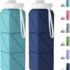 Collapsible Water Bottles,BPA-Free Leak-Proof Silicone Foldable Water Bottle Cup 20.6oz,Durable Lightweight Bottle for Gym Travel Camping Hiking Running (Navy Blue+Green)