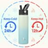 22oz Stainless Steel Water Bottles With 3 Lids Sport Insulated Water Bottle,Mint - Image 2