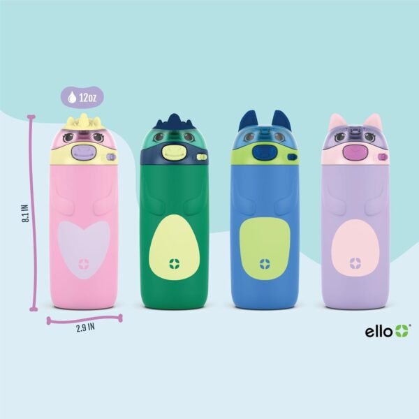 Ello Ellies 12oz Vacuum Insulated Stainless Steel Kids Water Bottle with Straw and Built-in Carrying Handle and Leak-Proof Locking Lid for School Backpack, Lunchbox and Outdoor Sports - Image 4