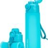 Collapsible Water Bottles, Foldable Silicone Travel Water Bottle with Straw Strap, Leak Proof, No BPA, Ideal for Traveling, Hiking, Outdoors, 20Oz (Ocean Breeze)