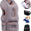 Modern Advantage Inflatable Travel Pillow for Airplanes with Adjustable Extra Bottom, Support Head & Chin to Avoid Neck & Shoulder Pain, for Travelling, Office Napping with Eye Mask & Earplug (Grey)