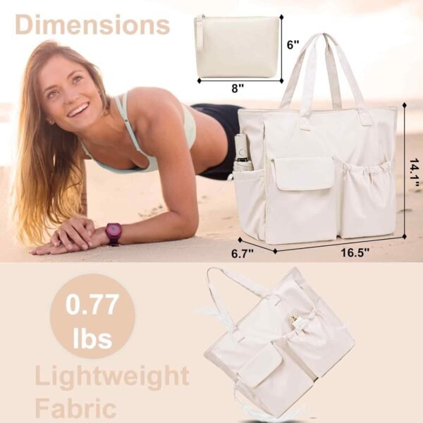 LEDAOU Beach Bag for Women Waterproof Sandproof Tote Bag Pool Bag with Zipper for Gym Shopping Travel with Wet Pocket - Image 5
