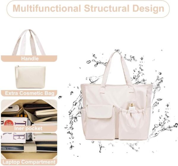 LEDAOU Beach Bag for Women Waterproof Sandproof Tote Bag Pool Bag with Zipper for Gym Shopping Travel with Wet Pocket - Image 7