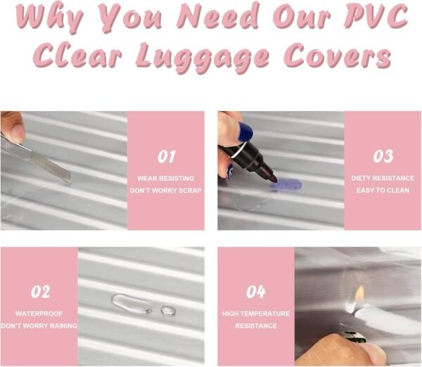 Luggage Cover 3 Pieces Clear PVC Suitcase Covers Protector for Tsa Approved Suitcase Cover Set for 20 24 28 inch Luggage. - Image 3