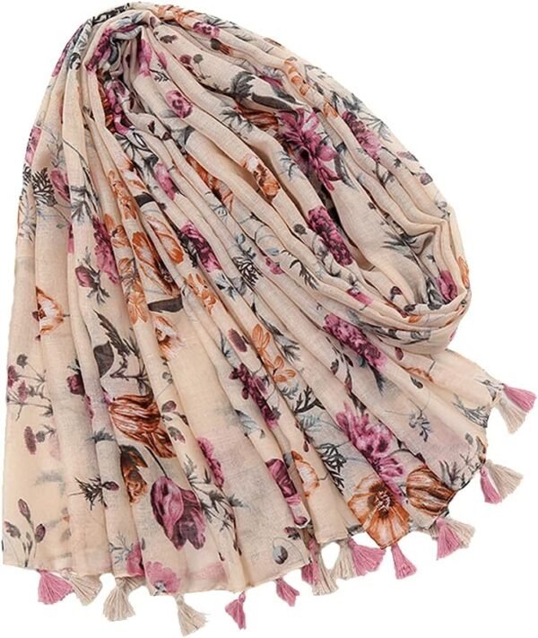 Yeieeo Boho Scarf for Women Lightweight Floral Printed Scarf Fall Winter Fashion Fringed Shawl - Image 3