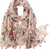 Yeieeo Boho Scarf for Women Lightweight Floral Printed Scarf Fall Winter Fashion Fringed Shawl