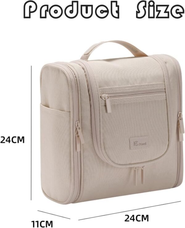 Hanging Travel Toiletry Bag for Women and Men Travel Makeup Bag Cosmetic Organizer Bathroom & Shower Organizer Kit for Accessories, Cosmetics, Travel Essentials (Beige) - Image 4