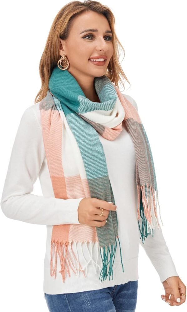 Fuinloth Women's Large Plaid Scarf Fashion Long Shawl Wrap for Winter Warm Lightweight - Image 2
