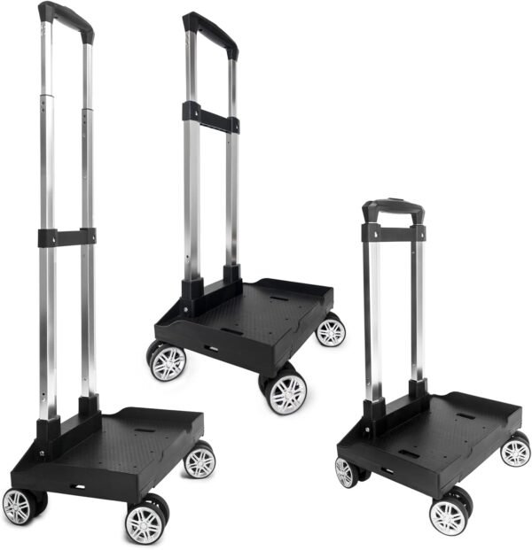 Backpack Trolley Wheeled Cart, Foldable Aluminium Alloy Hand Truck with Edge Guard Base, 4 Spinner Wheels, Luggage Cart with Luggage Strap for Teenagers, Adults, School,Luggage Trolley for Travel - Image 8