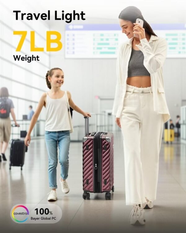 LUGGEX Luggage with Spinner Wheels - Polycarbonate Expandable Hard Shell Suitcase, Carry-On 20-Inch, Black - Image 8