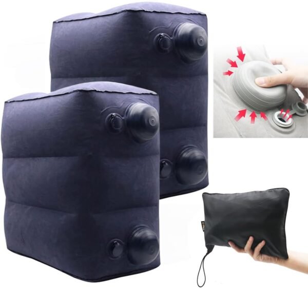 2 Pack Inflatable Foot Rest for Air Travel,Airplane Travel Foot Rest Adjustable Height,Car/Airplane,Footrest Pillow with Pump for Office,Airplane,Train,Cars,Home