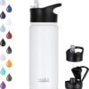 HASLE OUTFITTERS Insulated Water Bottle Kids 16 oz Double Wall Vacuum Stainless Steel Water Bottle Leak Proof for School Wide Mouth with Straw Lid & Spout Lid Keeps Cold and Hot(White,1pack)
