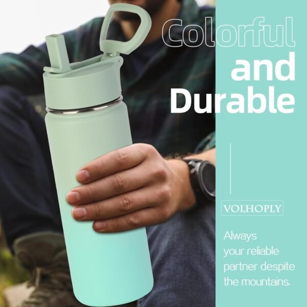 Volhoply 20oz Insulated Stainless Steel Water Bottle With Straw Lid Bulk 2 Pack,Kids Double Wall Vacuum Thermos With Handle,Reusable Outdoor Sports Camping Metal Bottles,Travel Flask Keep Cold(Mix,2) - Image 6