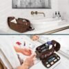 PAVILIA Toiletry Bag for Men, Travel Essentials Shaving Dopp Kit, Mens Travel Bag Toiletries Organizer Case for Grooming, PU Leather Water Resistant Cosmetic Bag Pouch (Dark Brown) - Image 5