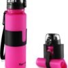 BPA-Free Silicone Collapsible Water Bottle - Leak Proof Twist Cap - 22 oz (Pink)