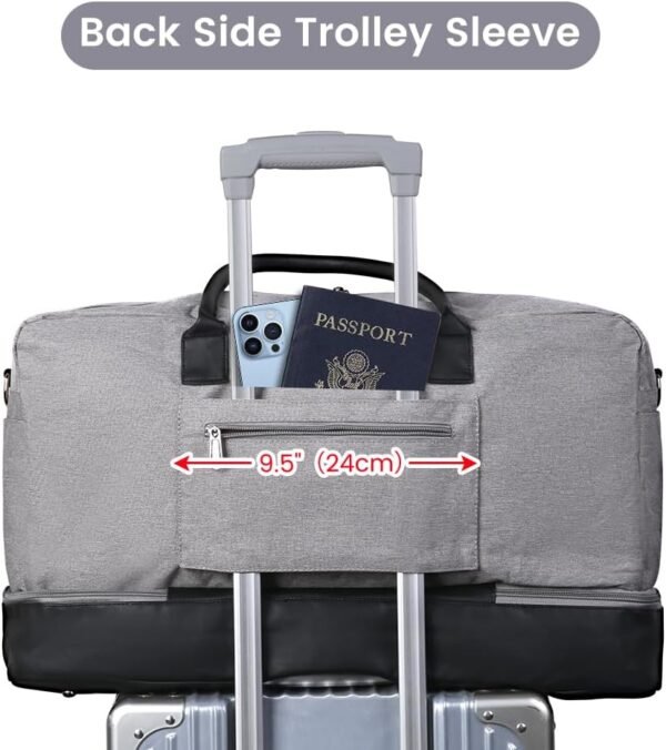 Inspack Duffel Bag with Shoe Compartment for Men/Women, 45L Gym Sports Bags with Trolley Sleeve, 22x14x9 Carry on/Weekender/Travel Tote/Duffle/Overnight Bag（Grey） - Image 5