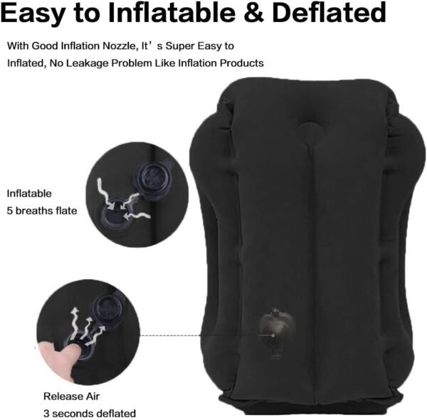 Inflatable Travel Pillow for Airplane, Neck Air Pillow for Sleeping to Avoid Neck and Shoulder Pain, Support Head and Lumbar, Used for Airplane, Car, Bus and Office (Black) - Image 4