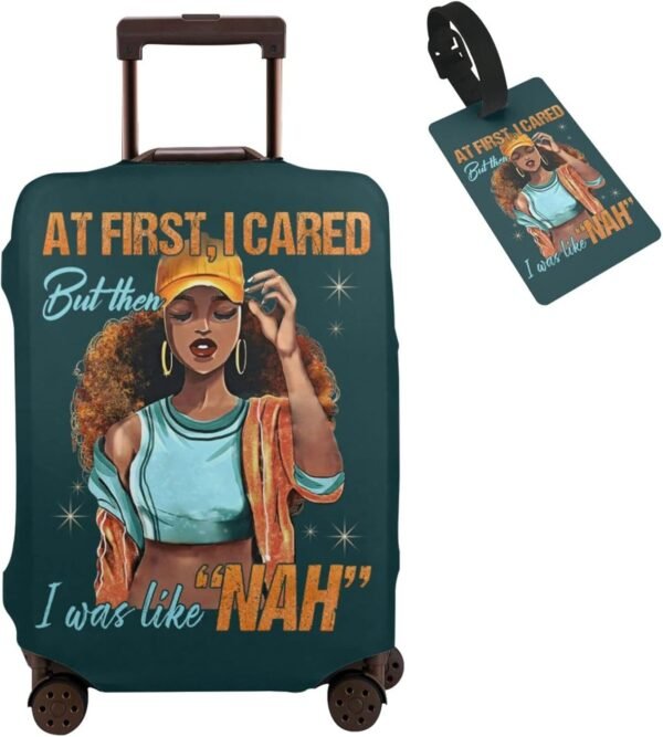 Travel Suitcase Protector African American Woman Elastic Protective Washable Luggage Cover With Concealed Zipper Suitable For 18-32 Inch【S (for 18-21 inch luggage)】