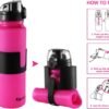 BPA-Free Silicone Collapsible Water Bottle - Leak Proof Twist Cap - 22 oz (Pink) - Image 3