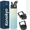 22oz Stainless Steel Water Bottles With 3 Lids Sport Insulated Water Bottle,Mint
