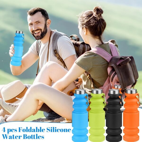 4 Pack Collapsible Water Bottles 18.6oz Silicone Foldable Water Bottle Reusable Portable Travel Cups Leakproof with Hook for Sports Gym Camping Hiking Outdoor Indoor Essential - Image 6