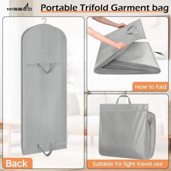 MISSLO 65" Foldable Garment Bags for Travel Waterproof Dress Bags for Gowns Long for Closet Storage Dress Protector Bag for Gowns, Suits, Coats, Grey, 2 Packs - Image 7