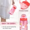 Kids Water Bottle with Straw & Handle - 16 oz BPA Free Kids Water Bottles, Spill Proof, Easy-Clean, Dishwasher Safe - Cute Rabbit Pink - Image 6