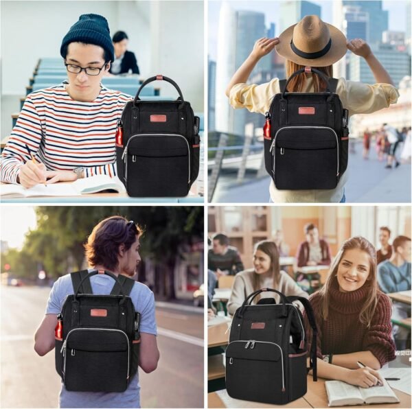 VANKEAN Laptop Backpack for Women Men 15.6-16.2 Inch Stylish Computer Work Backpack, Waterproof College Casual Daypack Business Travel Backpacks with USB Port & RFID Blocking, Black - Image 7