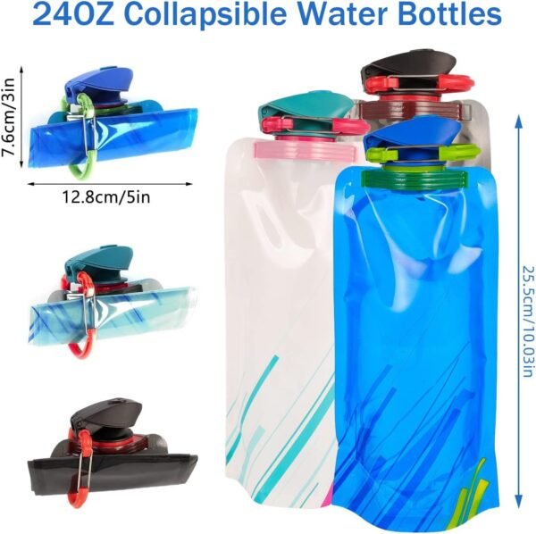 Collapsible Water Bottles for Travel – 6 Pack 24oz Foldable Water Bottle with Leakproof Lid, Food-Grade Silicone Portable Reusable BPA-Free Water Bottle for Hiking,Sports,Camping,Biking - Image 2